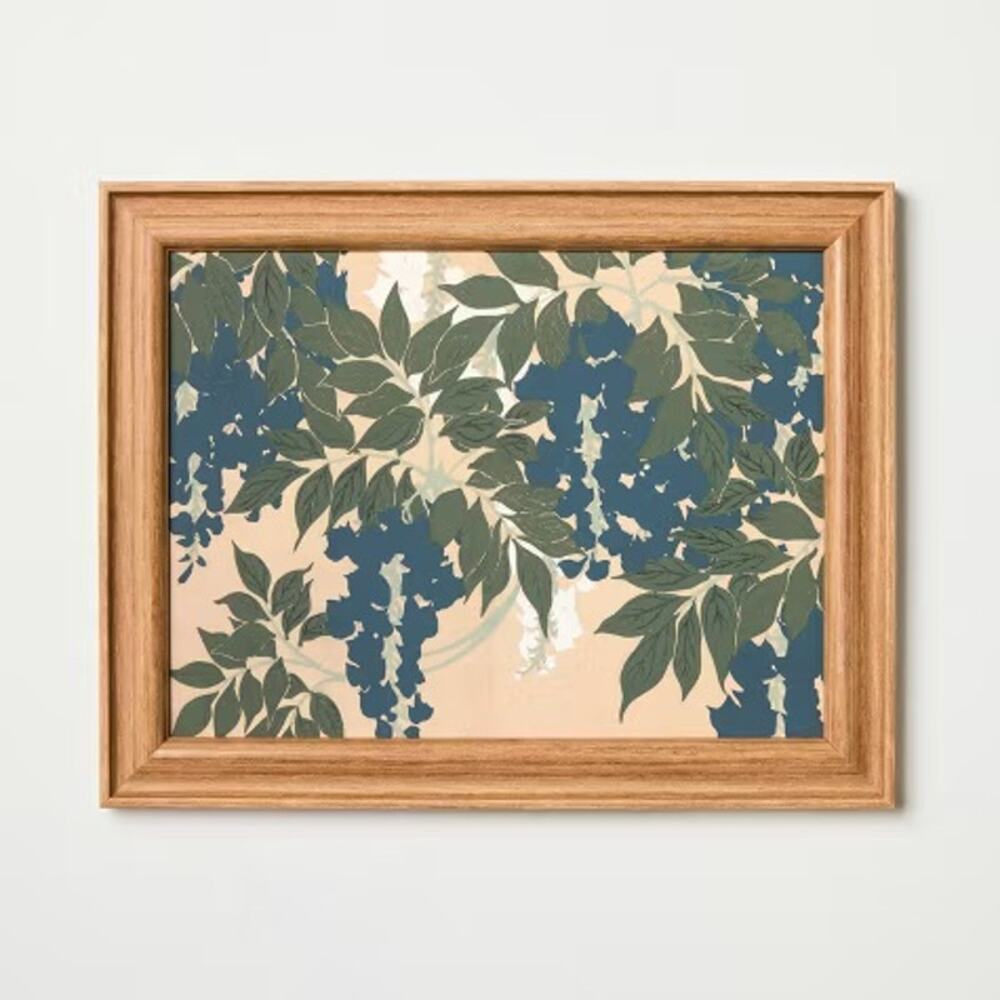 New Target Hearth and Hand Magnolia Blue and Green Leaves Framed Wood Wall Art